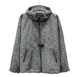 LV Grey monogram all-over hooded zip-up long-sleeve jacket
